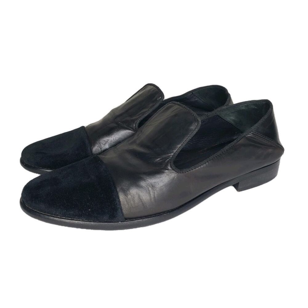 Erika Cavallini Womens 40 Black Leather Loafer Mules Convertible Shoes Cap Toe